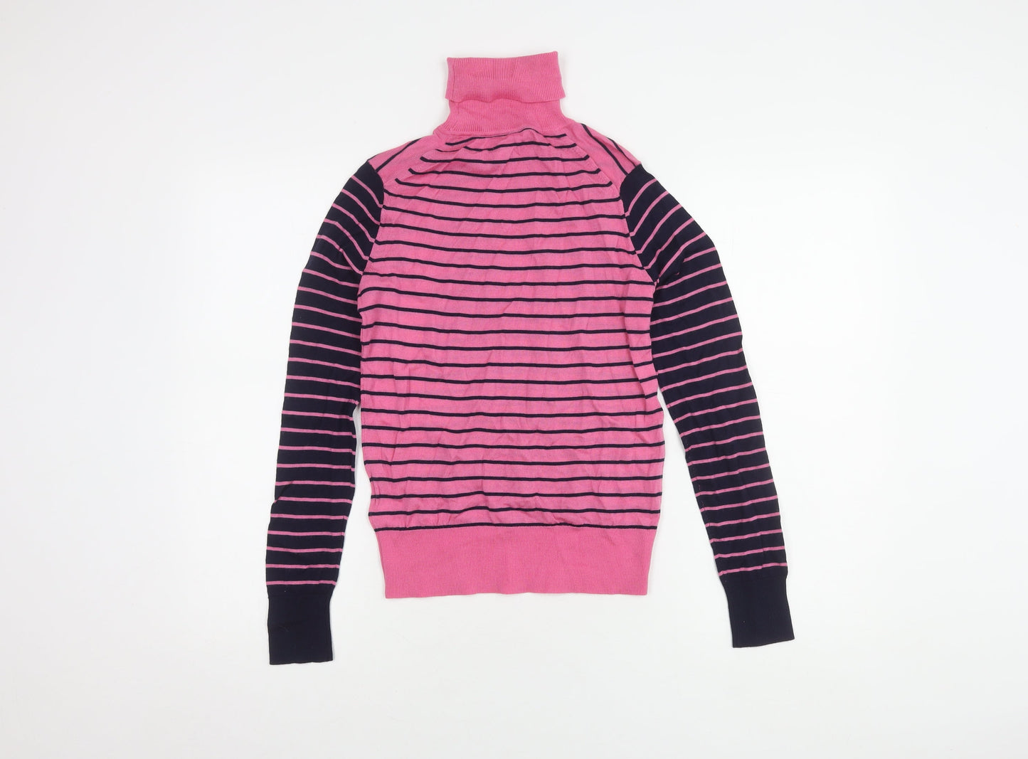 Marks and Spencer Women's Pink Striped Roll Neck Jumper