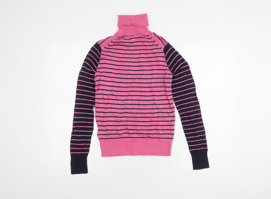 Marks and Spencer Women's Pink Striped Roll Neck Jumper
