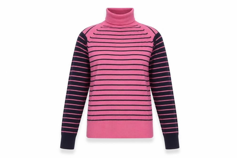 Marks & Spencer Women's Pink Striped Roll Neck Jumper