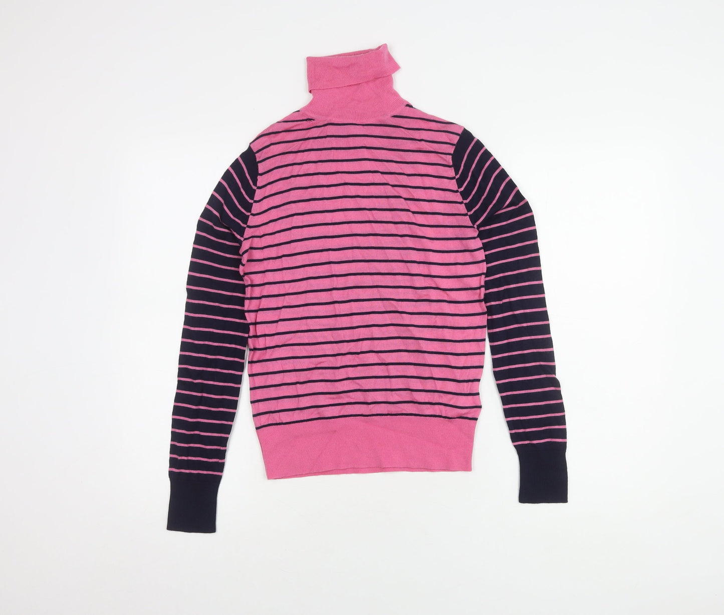 Marks and Spencer Women's Pink Striped Roll Neck Jumper