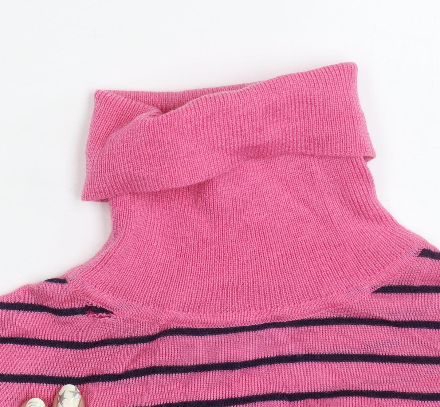 Marks and Spencer Women's Pink Striped Roll Neck Jumper