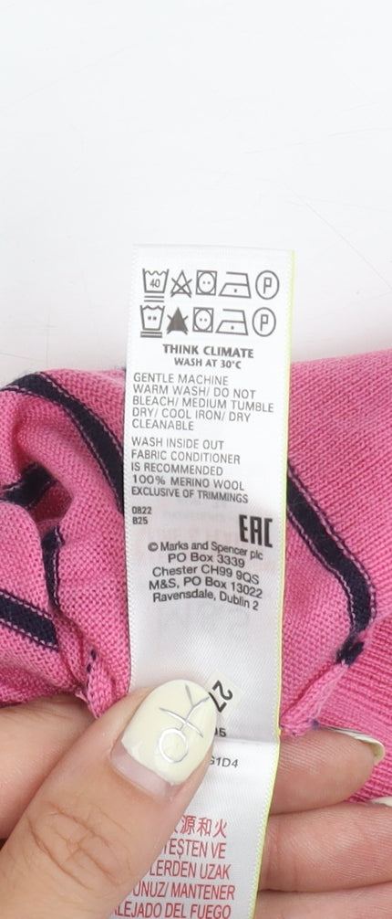 Marks and Spencer Women's Pink Striped Roll Neck Jumper