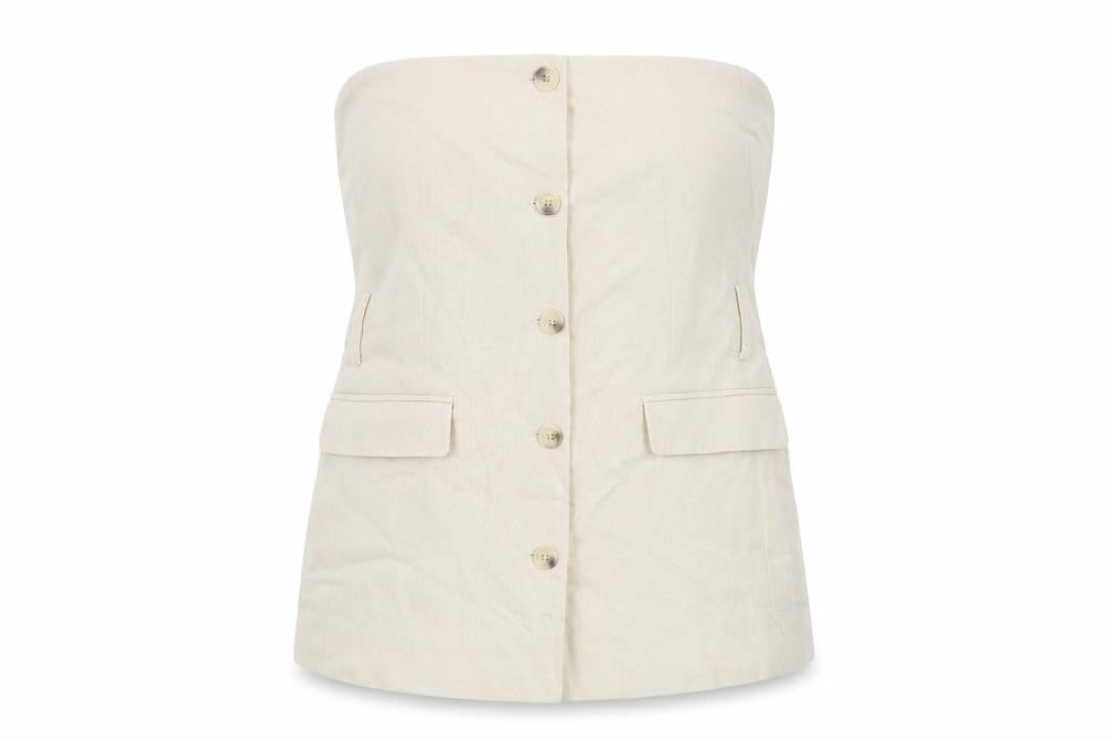 Zara Women's Beige Blouse 6 Button Accent Elegant
