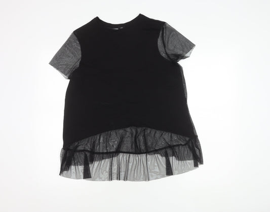 River Island Women's Black Mesh Short Sleeve Top Size 8