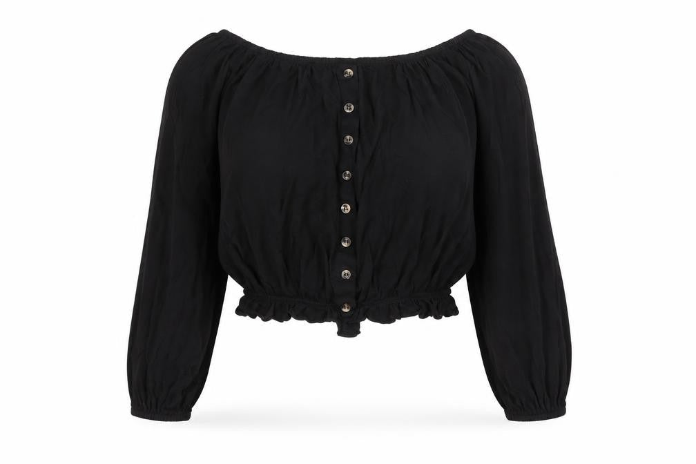 H&M Women's Black Cropped Blouse, Size S, Casual Style