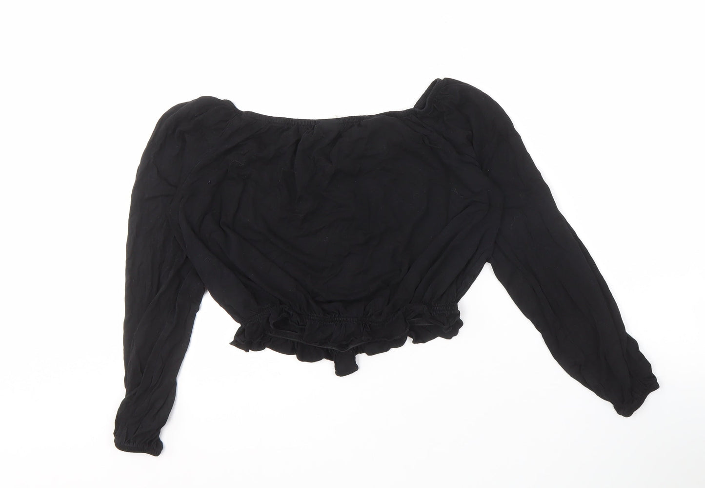 H&M Women's Black Cropped Blouse, Size S, Casual Style