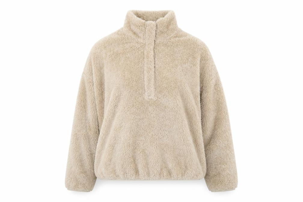 H&M Women's Beige XL Pullover Sweatshirt, Fleece, Zip Neck