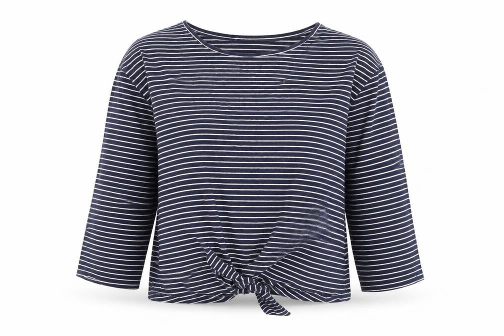Warehouse Women's Blue Striped T-Shirt Size 14