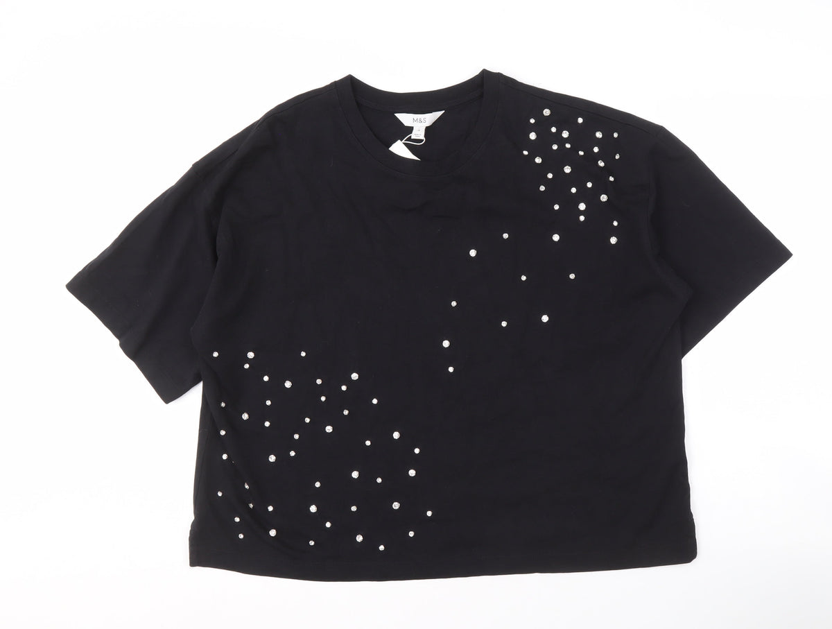 Marks & Spencer Women's Black Rhinestone T-Shirt