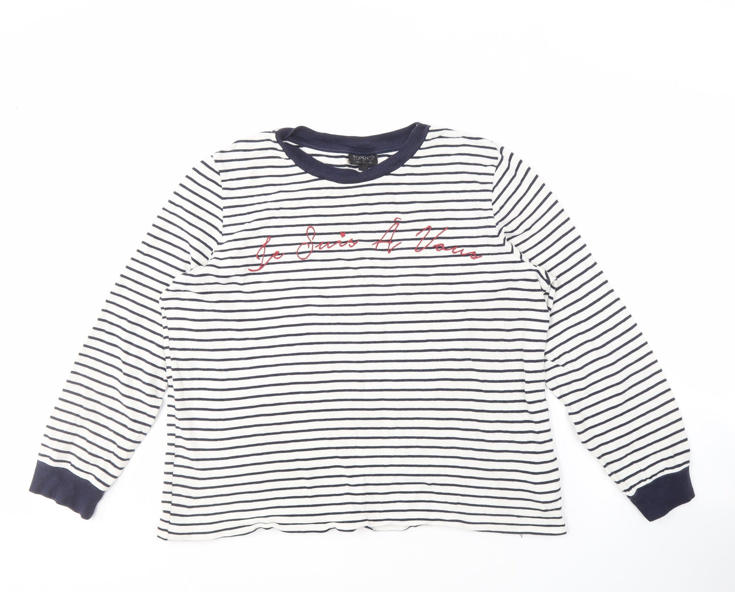 Topshop Women's Multicoloured Striped Cotton T-Shirt, Size 16