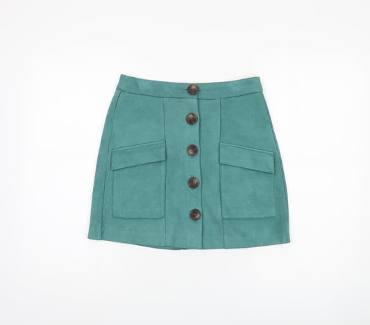 Stradivarius Women's Blue Short Button Skirt - Size 8