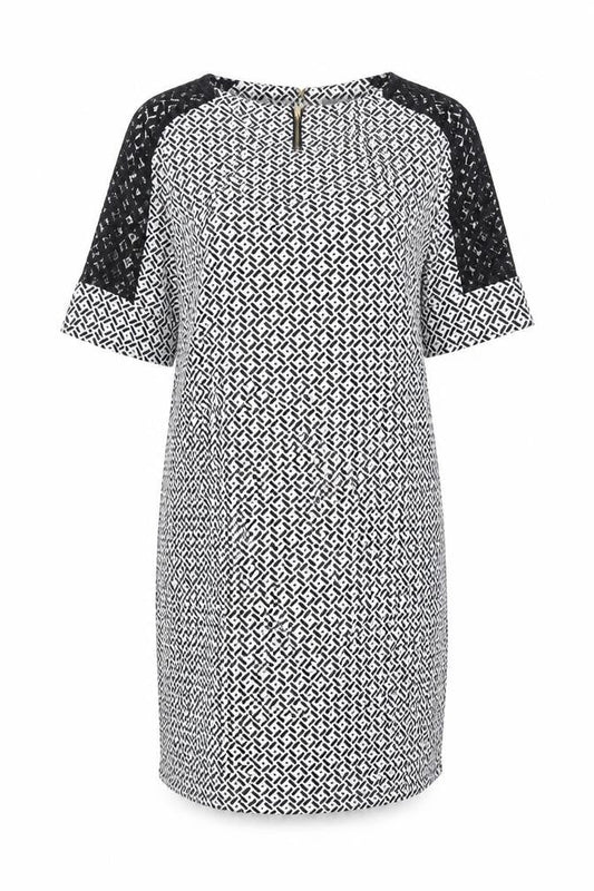 BHS Women's Black Geometric Half Sleeve Dress
