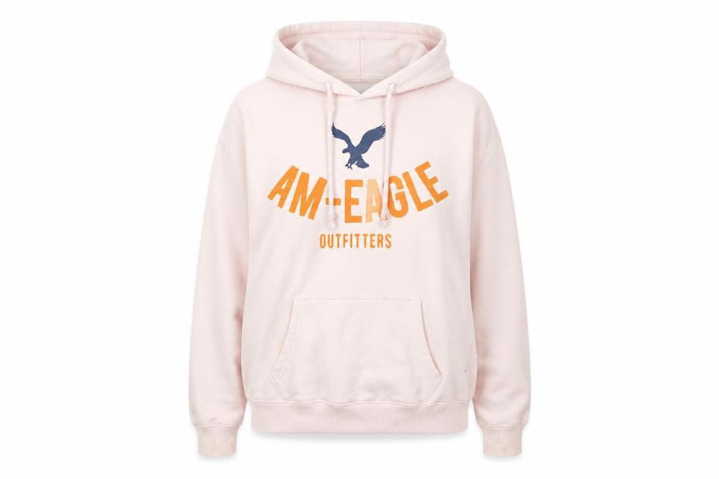 American Eagle Women's Pink Hooded Graphic Pullover M