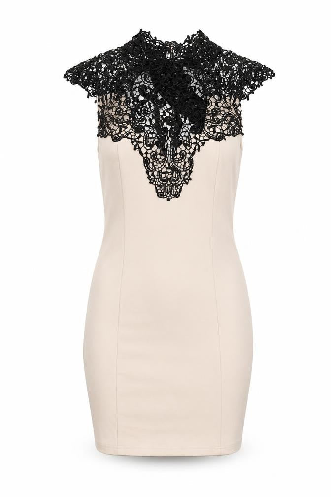 Lipsy Women's Beige Lace Bodycon Dress Size 14
