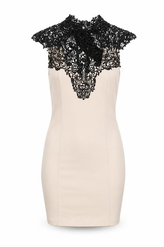 Lipsy Women's Beige Lace Bodycon Dress Size 14