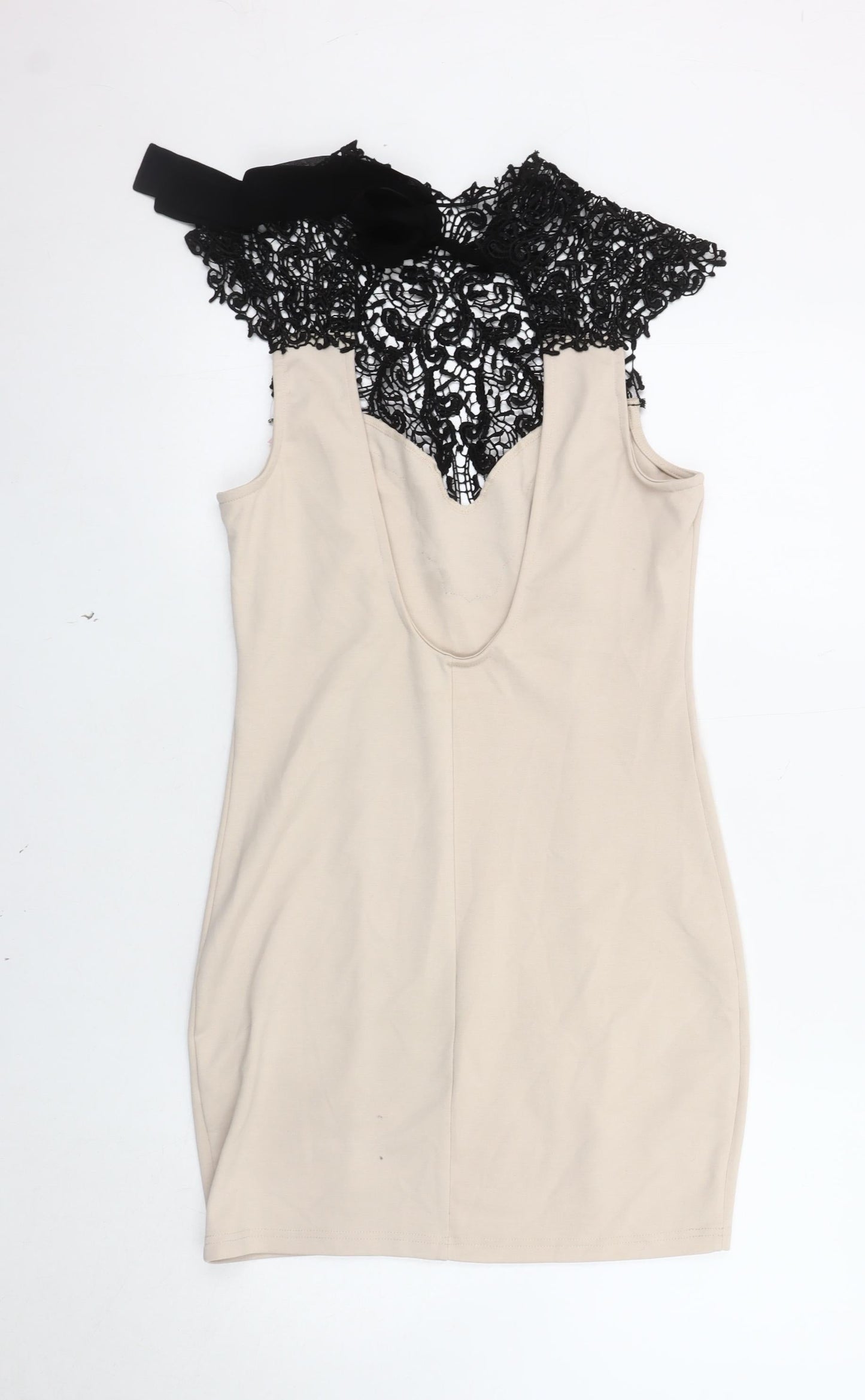 Lipsy Women's Beige Lace Bodycon Dress Size 14