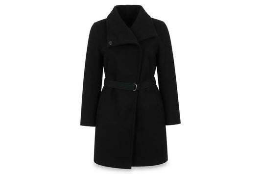 Zara Women's Black Wool Blend Belted Overcoat XS