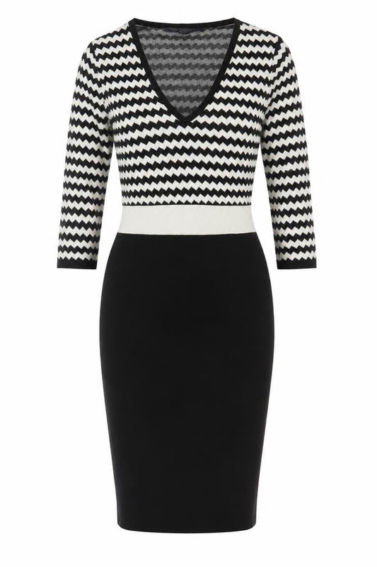 Paul Costelloe Black Chevron Sheath Dress XS Women