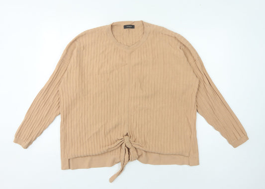Marks and Spencer Women's Beige V-Neck Pullover Jumper Size 16