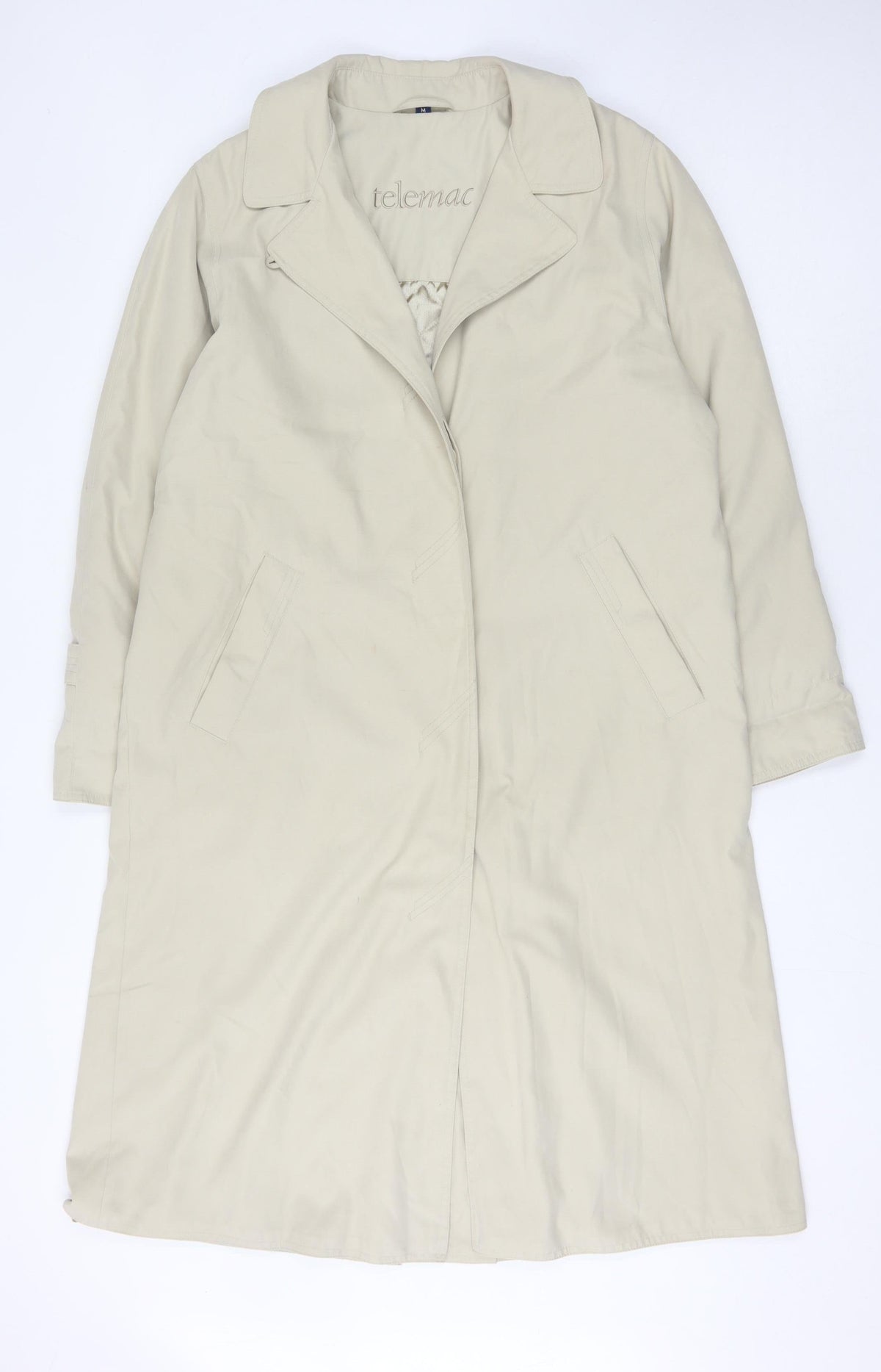 Telemac Women's Beige Trench Coat M Casual Long Sleeve