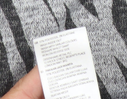 Brand and care label for Principles Women's Grey Zebra Print Jumper, size 14