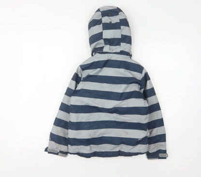 Back view of Trespass boys’ blue striped parka jacket 5-6 years waterproof