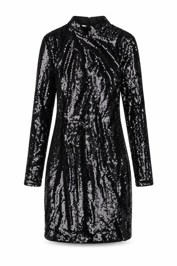 Marks & Spencer Black Sequin Long Sleeve Dress - Size 6