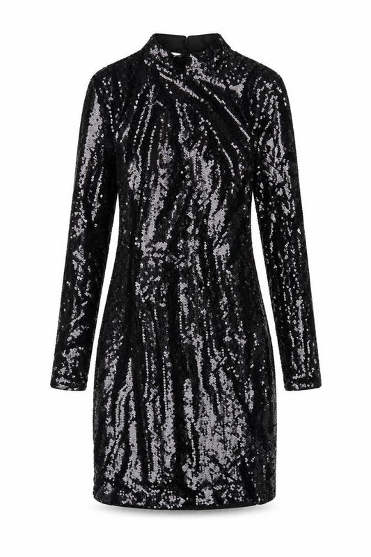 Marks & Spencer Black Sequin Long Sleeve Dress - Size 6