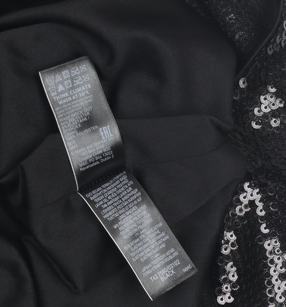 Marks & Spencer Black Sequin Long Sleeve Dress - Size 6