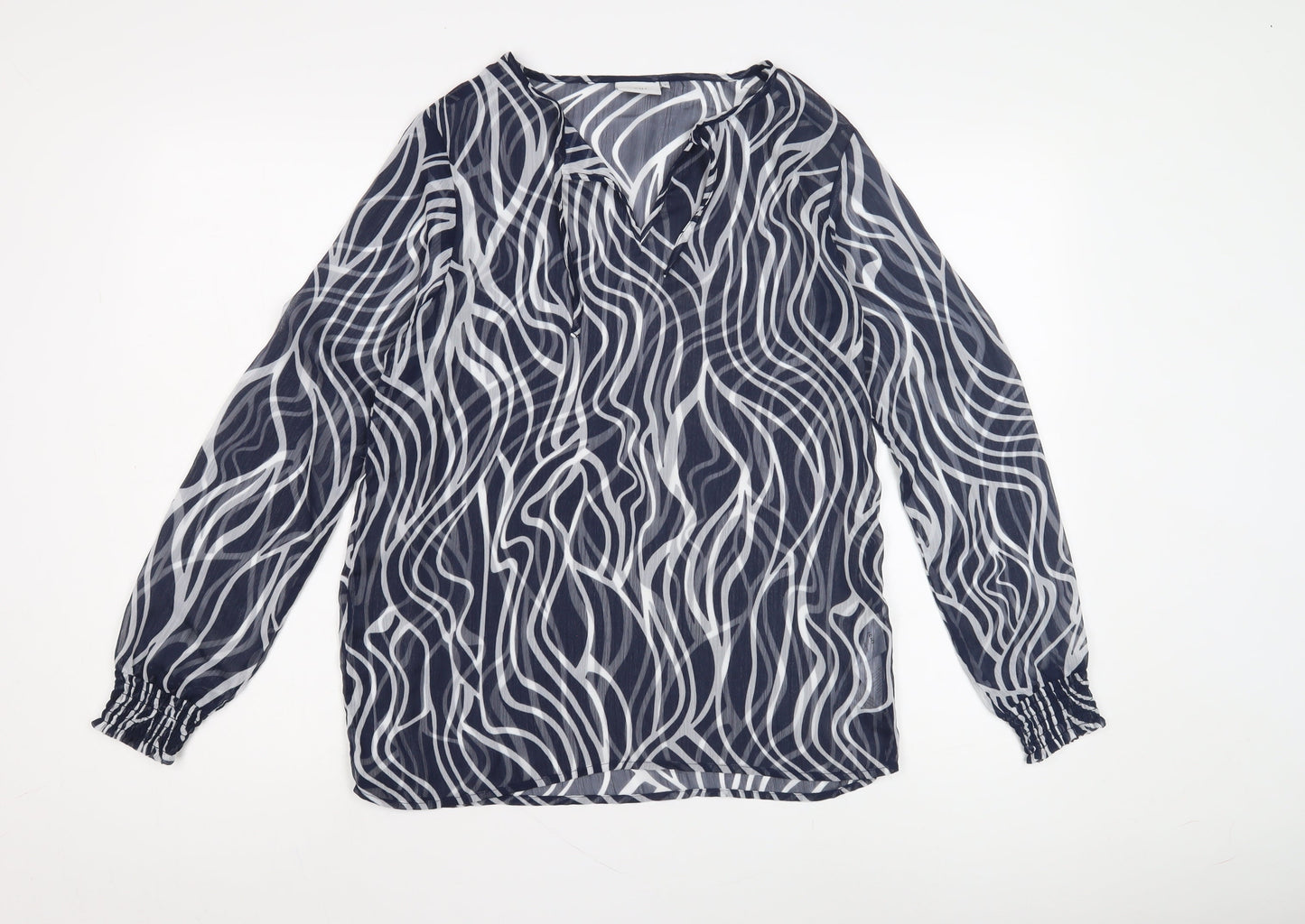 ICHI Women's Blue Geometric Tunic Blouse Size S
