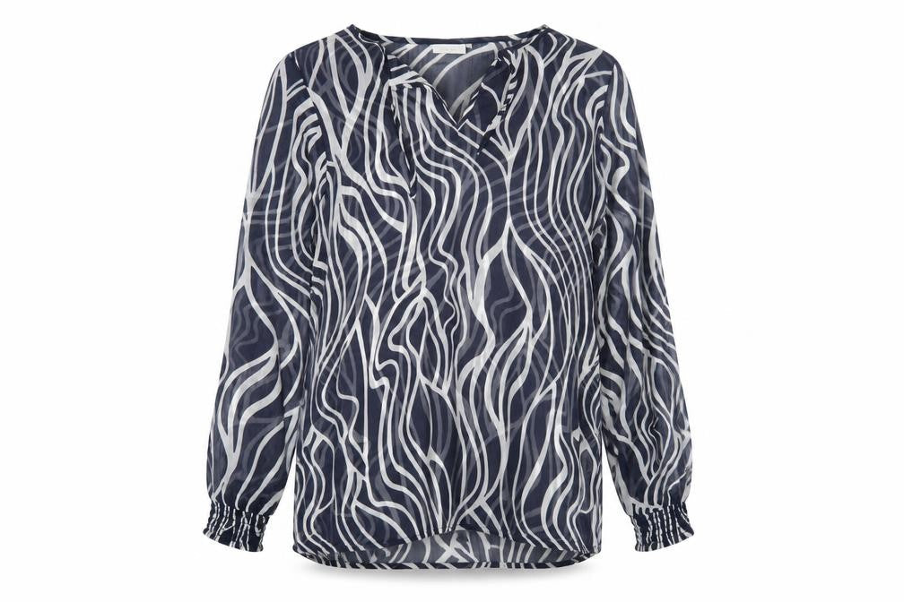 ICHI Women's Blue Geometric Tunic Blouse Size S