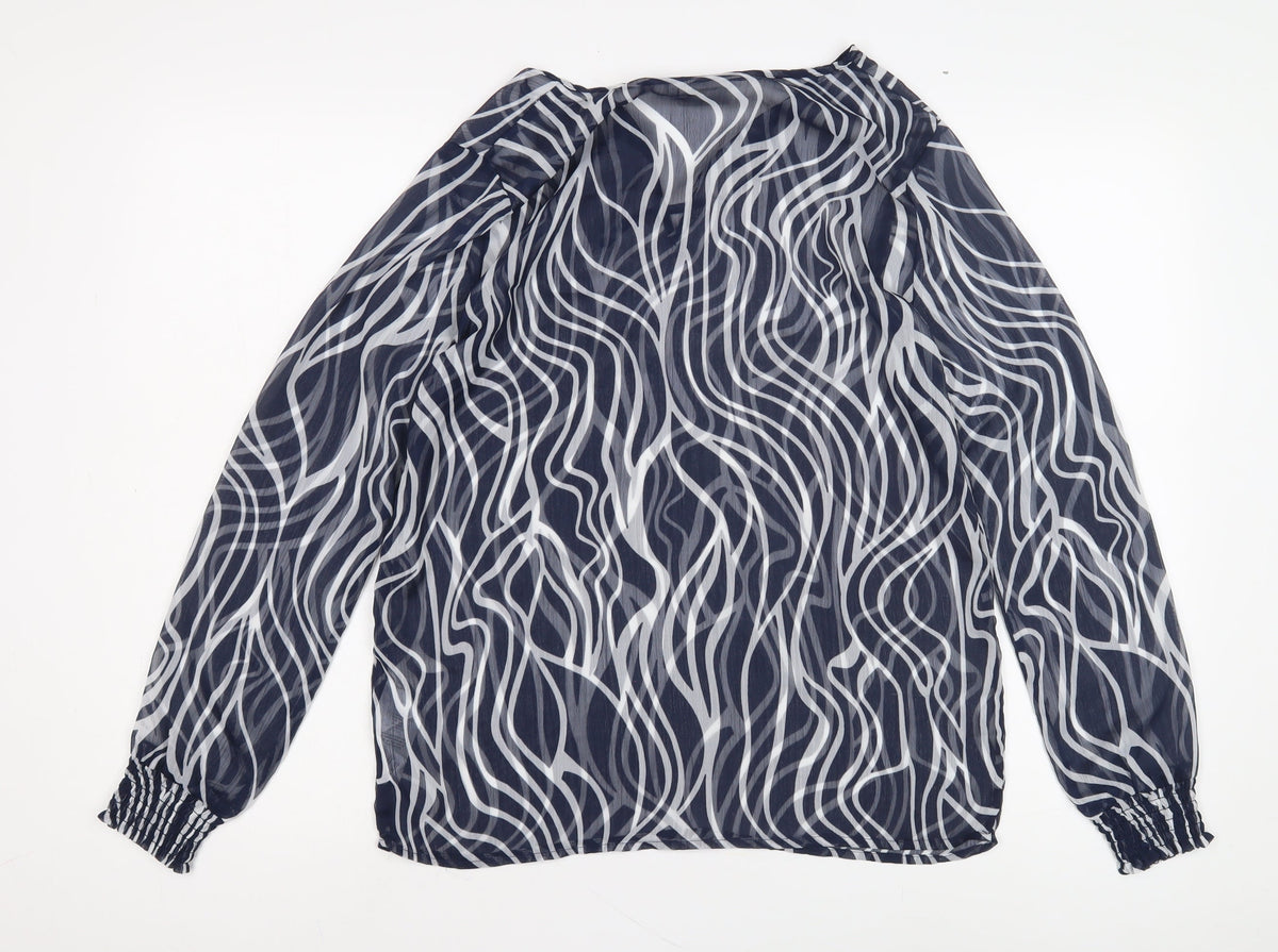 ICHI Women's Blue Geometric Tunic Blouse Size S