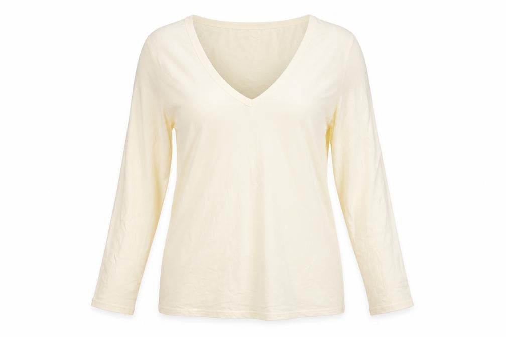 Boden Women's Beige V-Neck Long Sleeve T-Shirt - Size 2