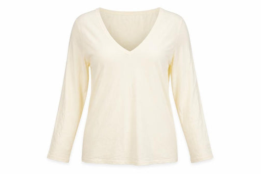 Boden Women's Beige V-Neck Long Sleeve T-Shirt - Size 2