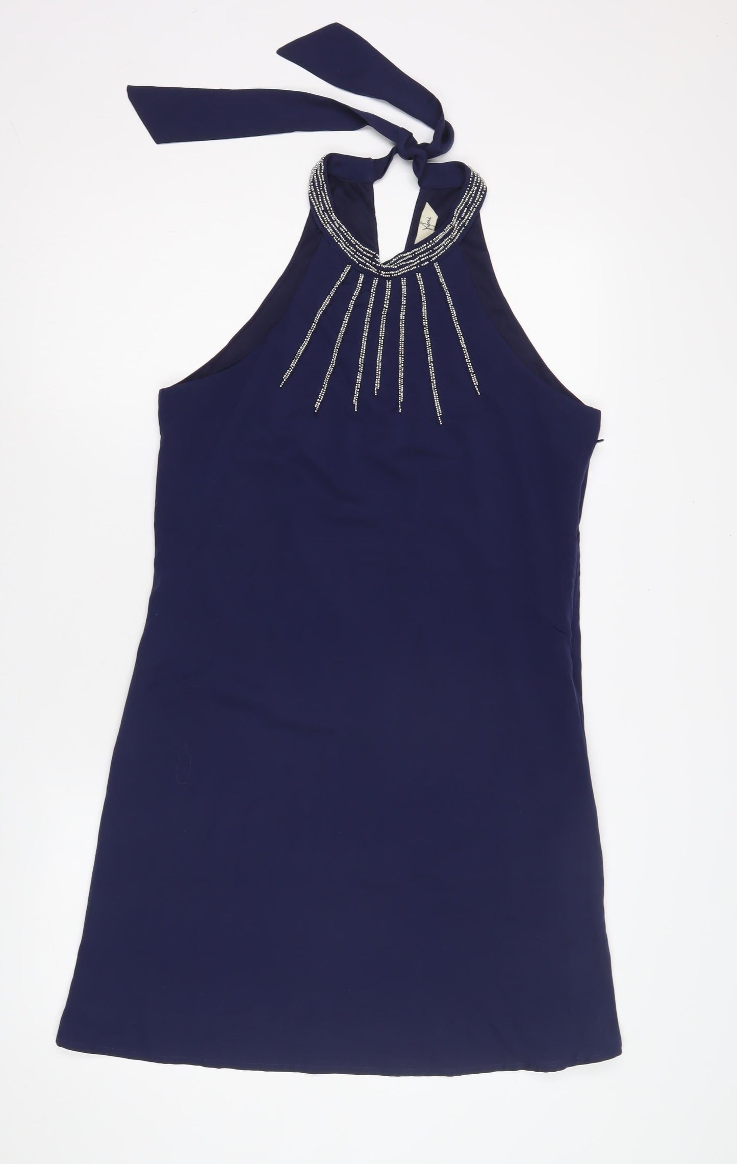 Yumi Women's Blue Halter Dress Size 12 Beaded Party