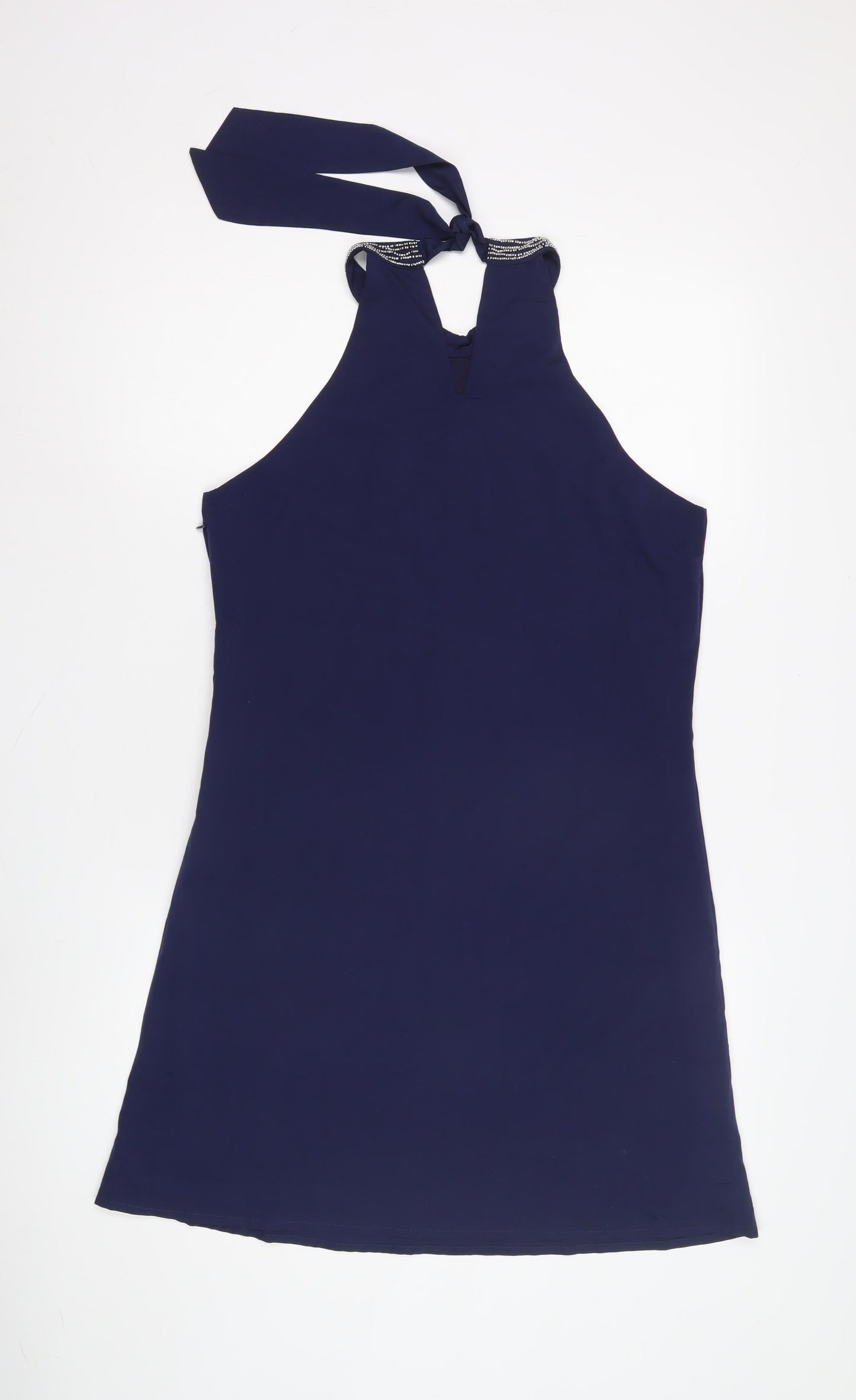 Yumi Women's Blue Halter Dress Size 12 Beaded Party