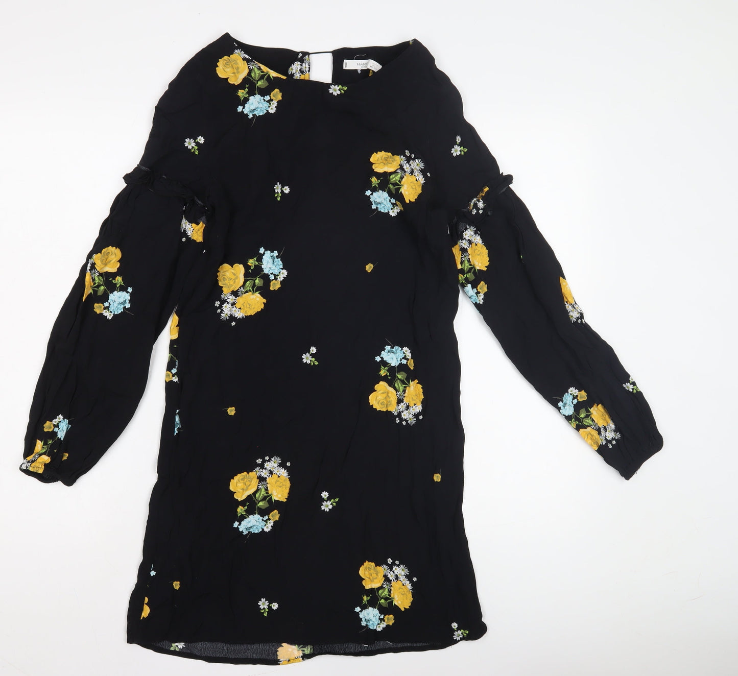 Mango Women's Black Floral Long Sleeve Dress XS