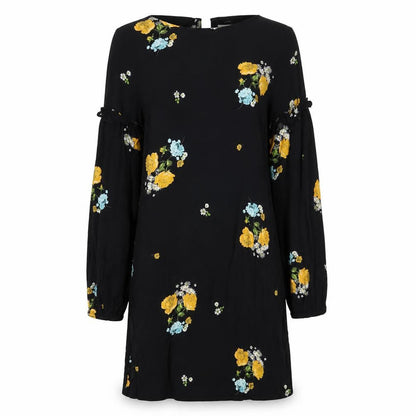 Mango Women's Black Floral Long Sleeve Dress XS