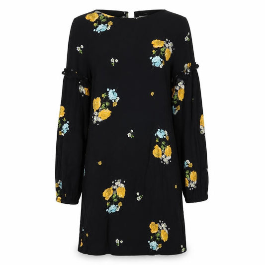 Mango Women's Black Floral Long Sleeve Dress XS