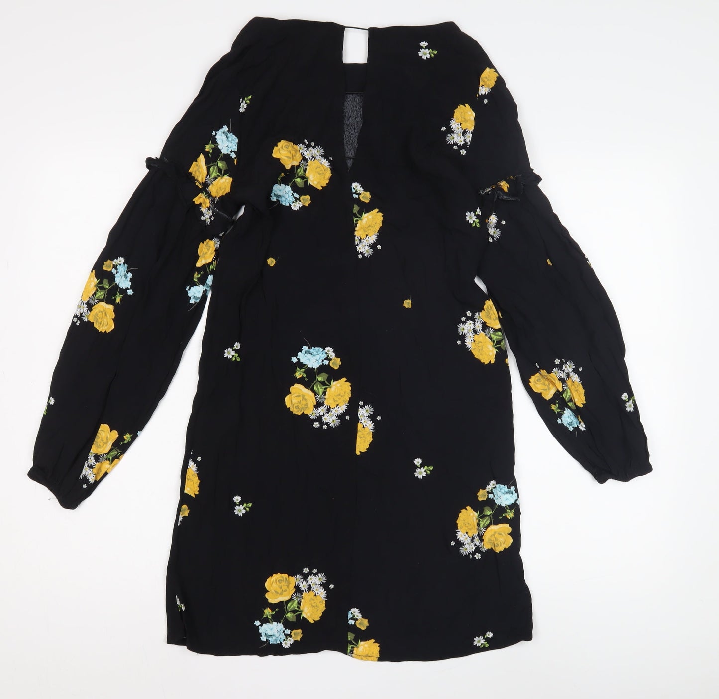 Mango Women's Black Floral Long Sleeve Dress XS