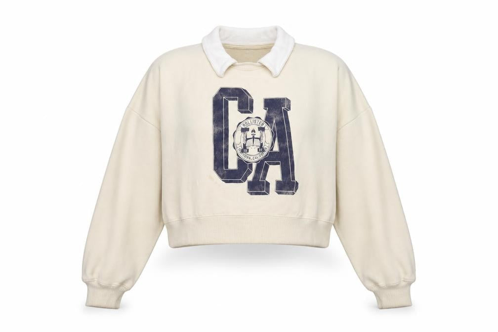 Hollister Women's White Collared Sweatshirt M