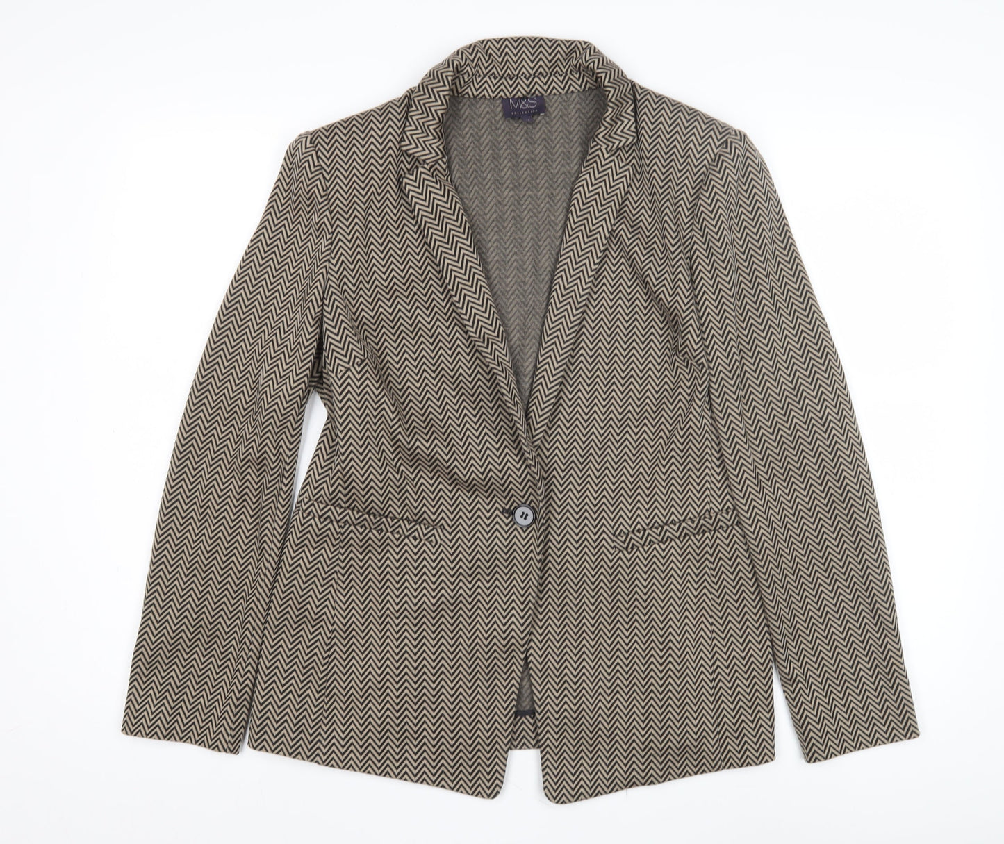 Marks & Spencer Women's Beige Geometric Blazer Size 12