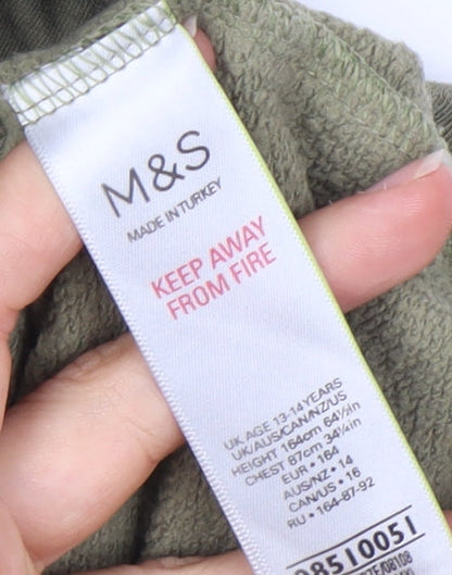Marks & Spencer Girls Green Pullover Hoodie 13-14 Years