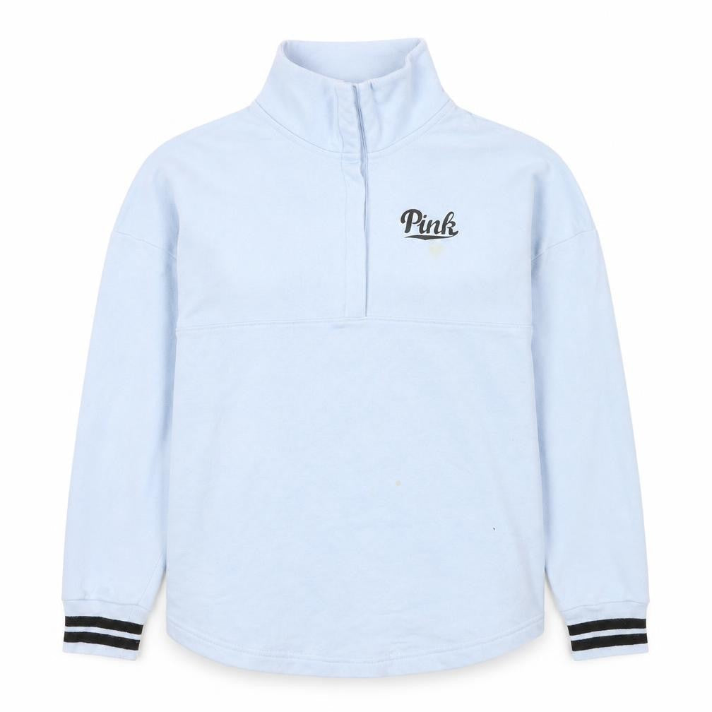 PINK Women's Blue Sweatshirt, M, 1/2 Zip Logo