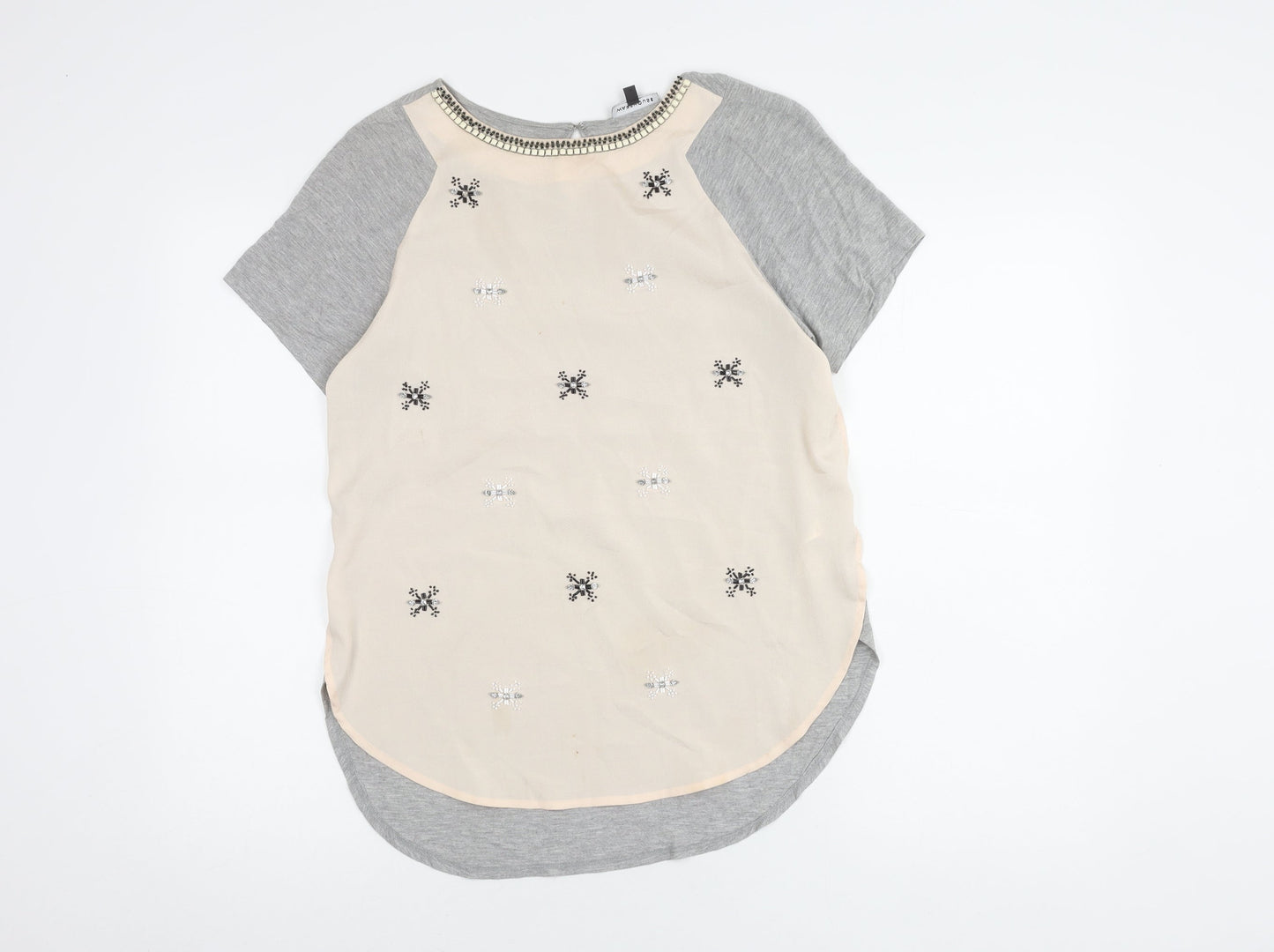 Warehouse Women's Grey Beaded Short Sleeve Top