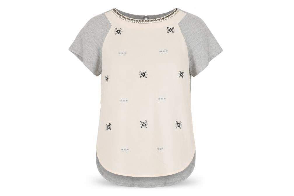 Warehouse Women's Grey Beaded Short Sleeve Top