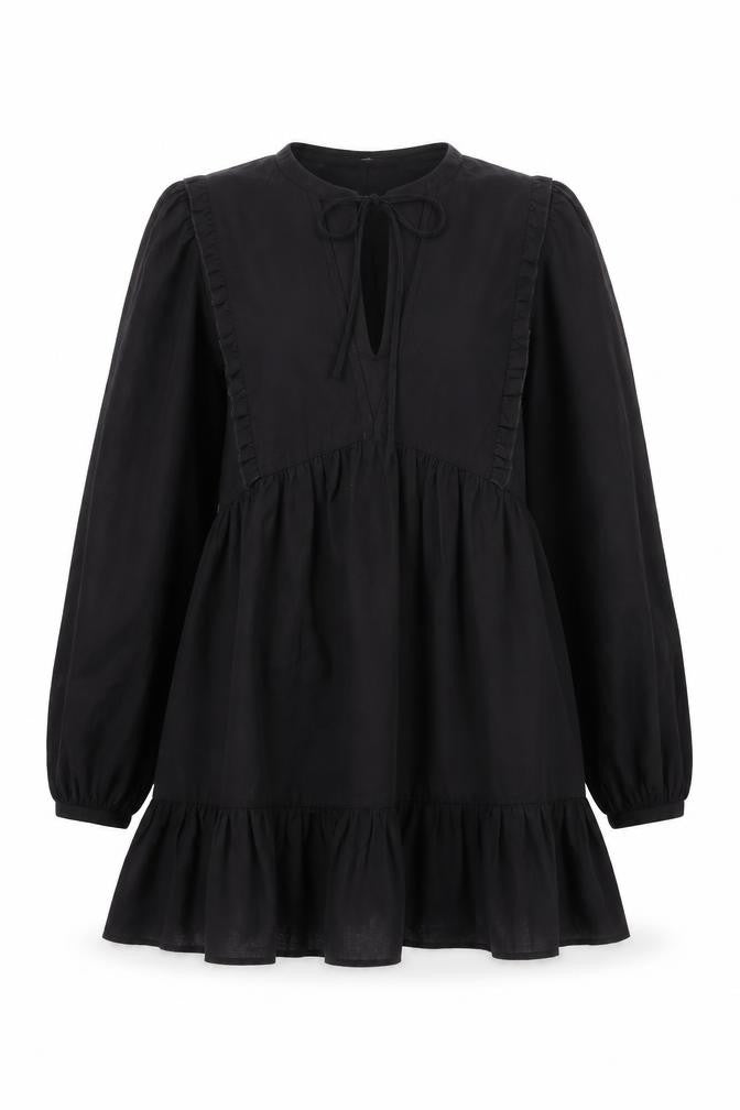 Zara Black V-Neck Puff Sleeve Dress XS