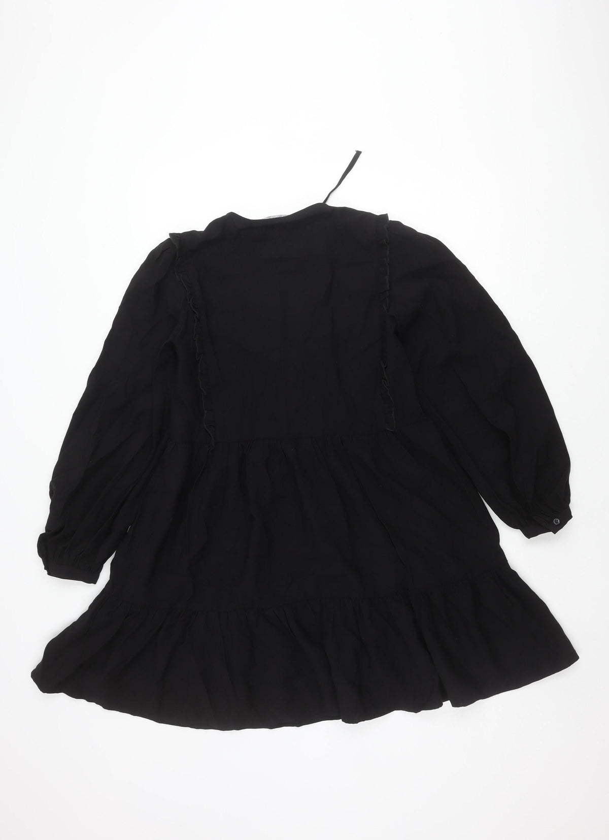 Zara Black V-Neck Puff Sleeve Dress XS