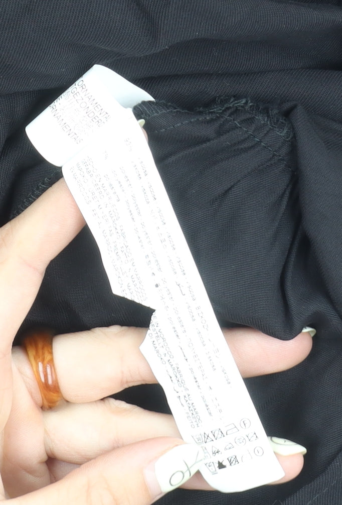 Zara Black V-Neck Puff Sleeve Dress XS