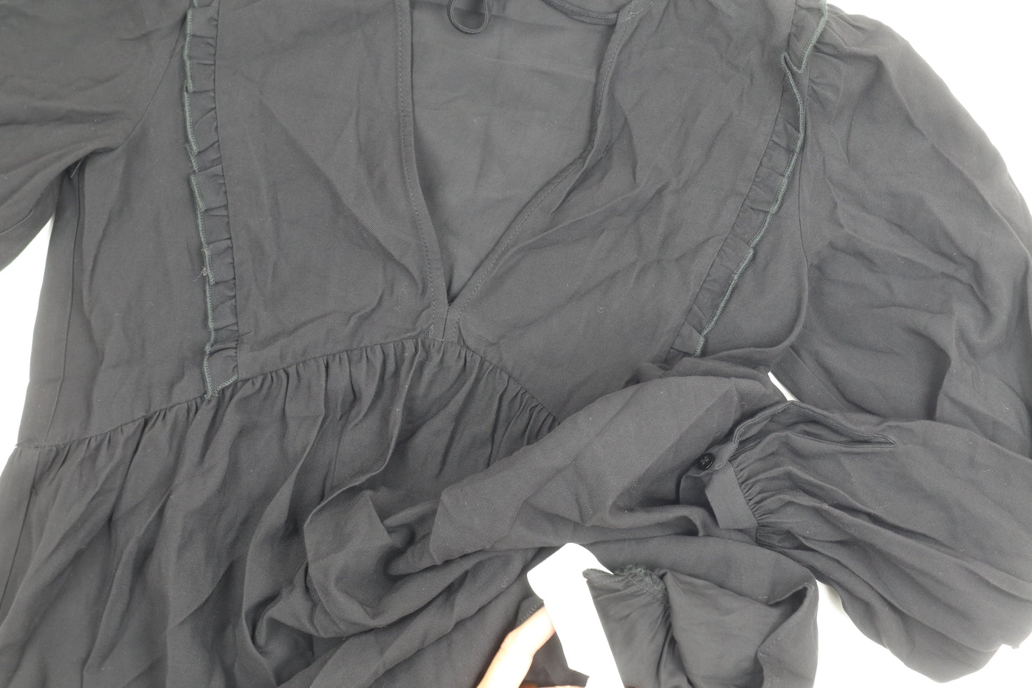Zara Black V-Neck Puff Sleeve Dress XS